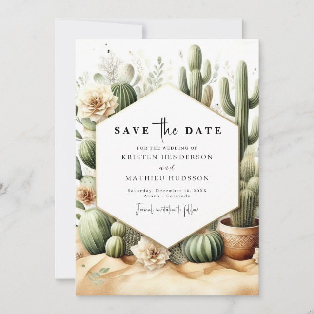 Rustic Modern Cactus Wedding Save The Date (Front)