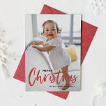 Rustic Modern Calligraphy Red Merry Christmas Holiday Card<br><div class="desc">Merry Christmas! Send festive greetings this holiday season with this customizable Christmas photo flat card. It features rustic modern calligraphy with a festive holiday pattern. Personalize by adding a photo,  names,  year and other details. This modern calligraphy photo Christmas flat card is available in other cardstock.</div>