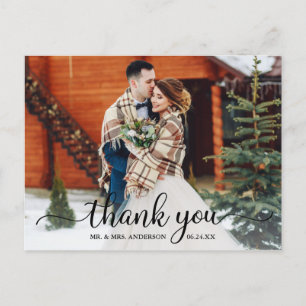 Rustic Modern Calligraphy Script Thank You Wedding Postcard