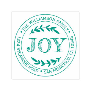 Rustic Modern Christmas Joy Round Return Address Self-inking Stamp