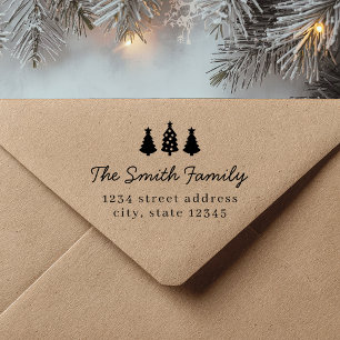 Rustic Modern Christmas Trees Return Address Rubber Stamp