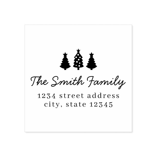 Rustic Modern Christmas Trees Return Address Rubber Stamp (Imprint)