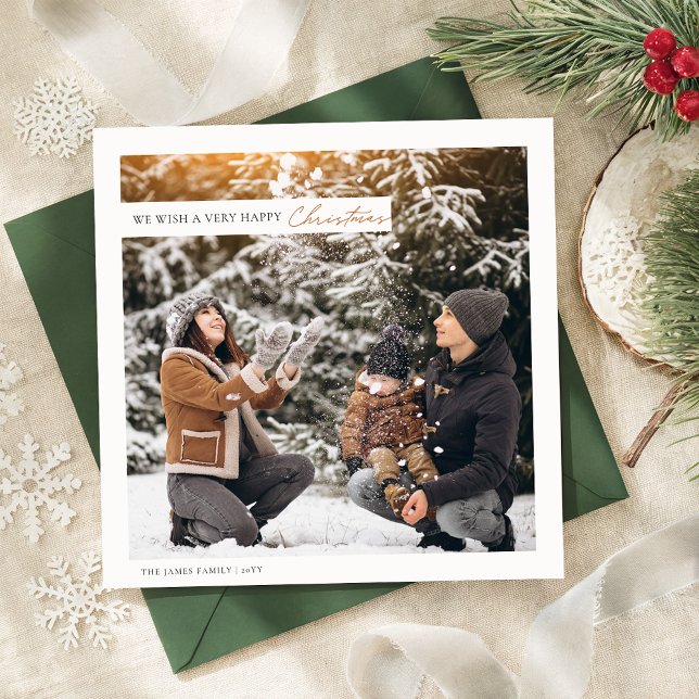 Rustic Modern Christmas Two Photo Squared Holiday Card (Creator Uploaded)