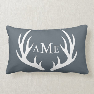 Rustic Modern Country Deer Antlers Personalized Lumbar Pillow
