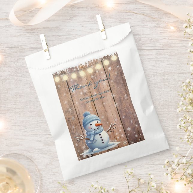 Rustic Modern Elegant Blue Snowman Baby Shower Favour Bag (Clipped)