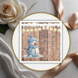 Rustic Modern Elegant Blue Snowman Baby Shower Napkin