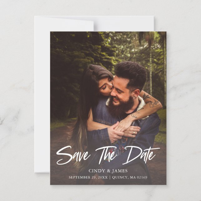 Rustic Modern Elegant Script Photo Save The Date  Magnetic Invitation (Front)