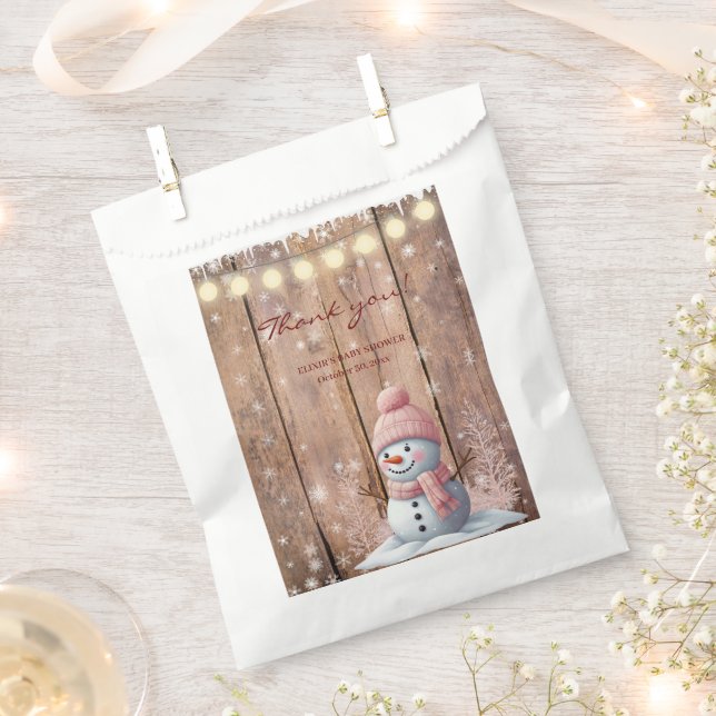 Rustic Modern Elegant Snowman Baby Shower Favour Bag (Clipped)