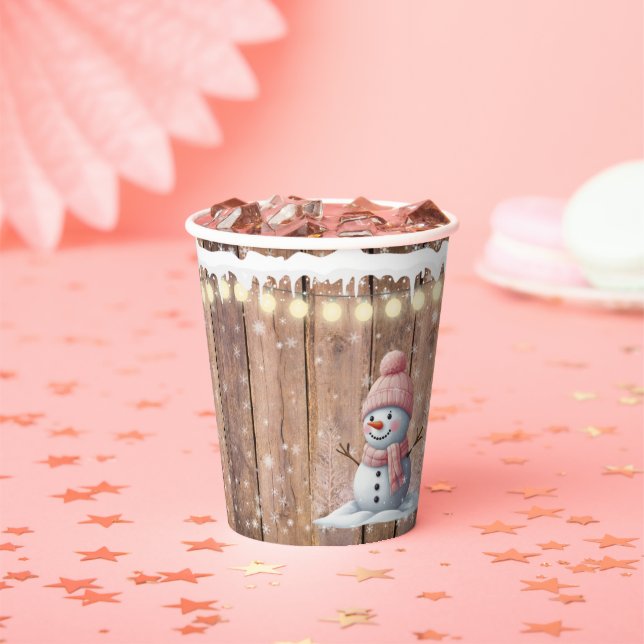 Rustic Modern Elegant Snowman Baby Shower Paper Cups (Insitu)