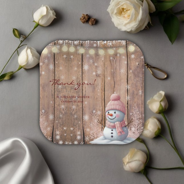 Rustic Modern Elegant Snowman Baby Shower Paper Plate (Creator Uploaded)