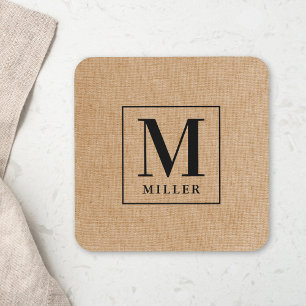 Rustic Modern Family Name Monogram Coaster
