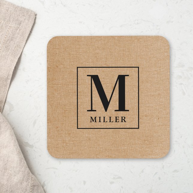 Rustic Modern Family Name Monogram Coaster (Creator Uploaded)