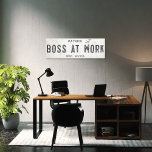 Rustic Modern Farmhouse Boss Office Long Canvas Print<br><div class="desc">Elevate your living space with our exquisite Stretched Canvas Wall Art Office Sign, where timeless charm meets modern farmhouse aesthetics. This art piece effortlessly combines rustic elegance with an industrial edge, featuring a faux cracked and distressed off-white background that exudes a sense of history through chipping paint and weathered textures....</div>