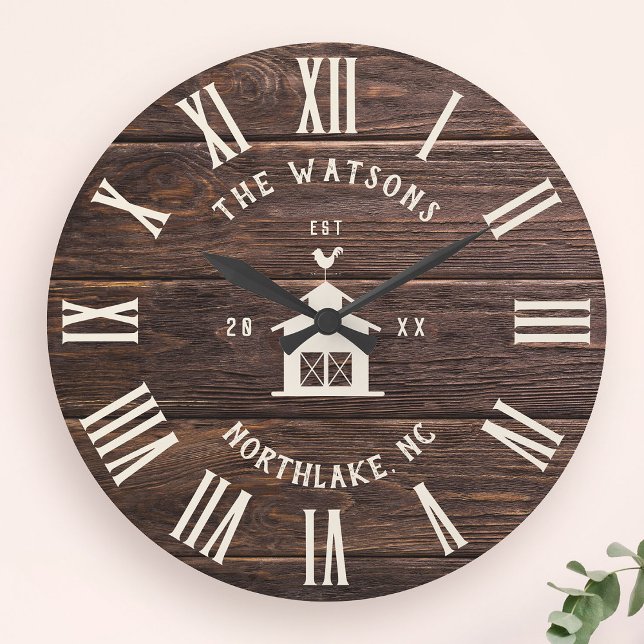 Rustic Modern Farmhouse Custom Family Name Retro Large Clock (Creator Uploaded)