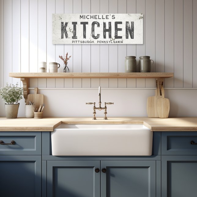 Rustic Modern Farmhouse Kitchen & City Long Canvas Print (Creator Uploaded)