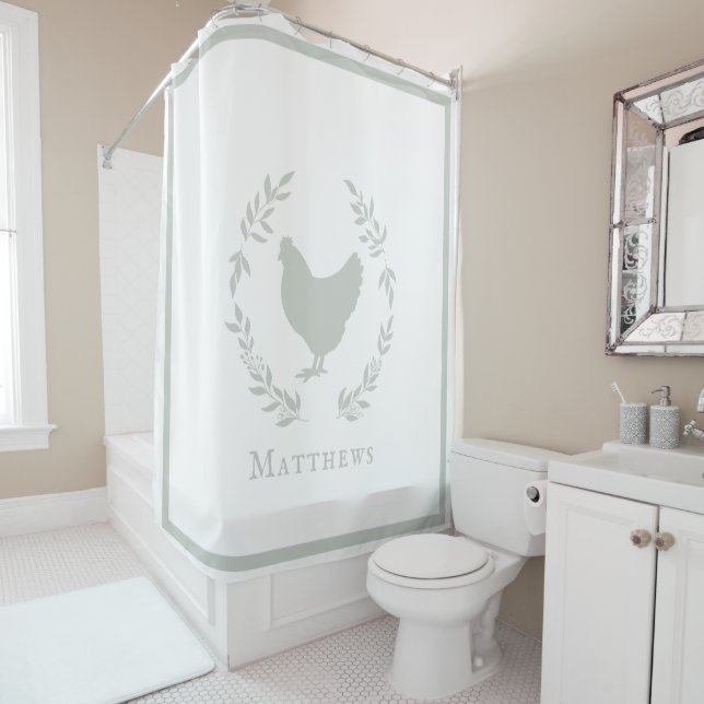 Rustic Modern Farmhouse Shower Curtain with Name (In Situ)