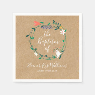 Rustic Modern Floral Baptism Christening Napkin