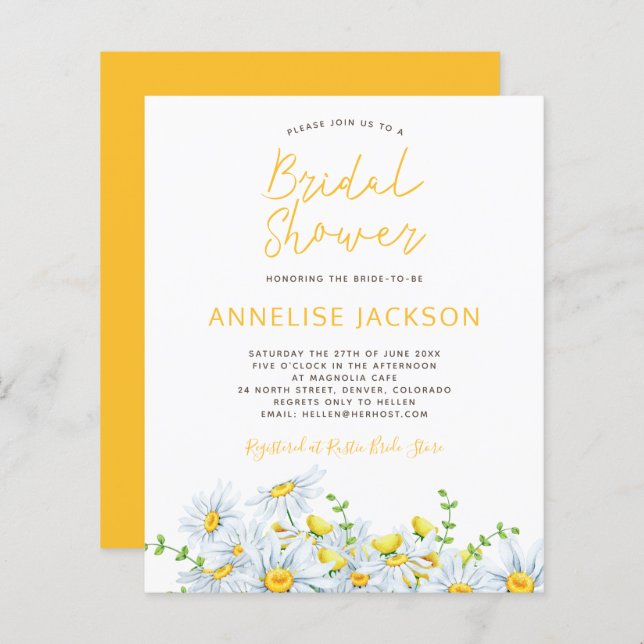 Rustic modern floral BUDGET bridal shower invite (Front/Back)