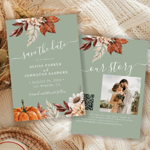 Rustic modern floral QR code sage green wedding Save The Date
