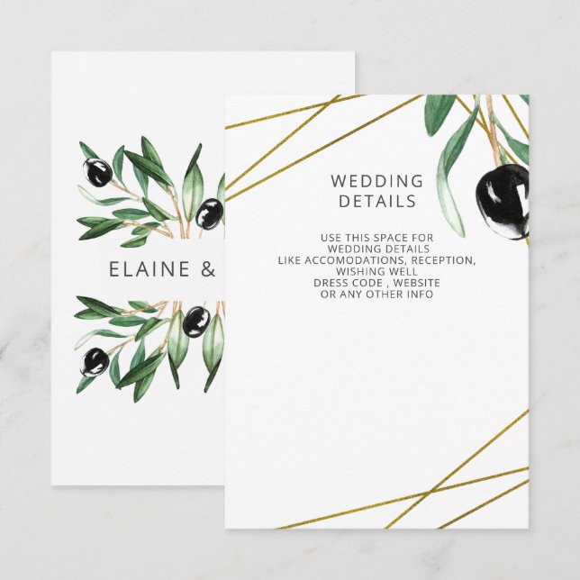 Rustic Modern Geometric Olive Branches Wedding Enclosure Card (Front/Back)