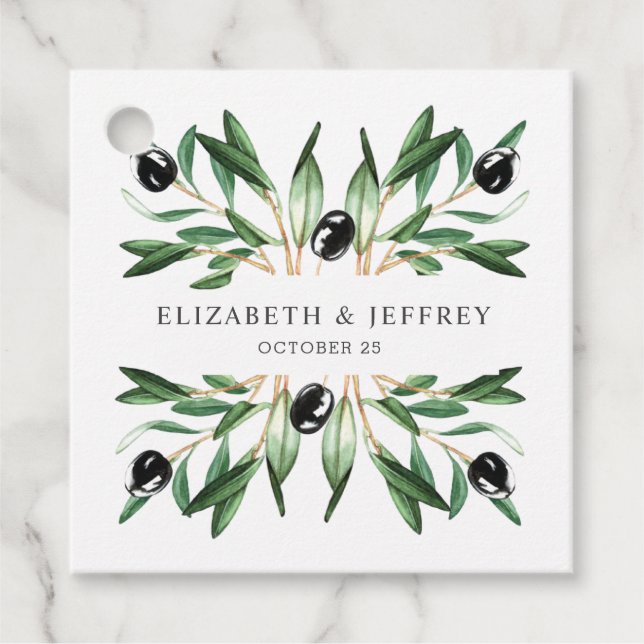 Rustic Modern Geometric Olive Branches Wedding  Favour Tags (Front)