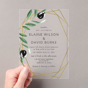 Rustic Modern Geometric Olive Branches Wedding Inv Acrylic Invitations