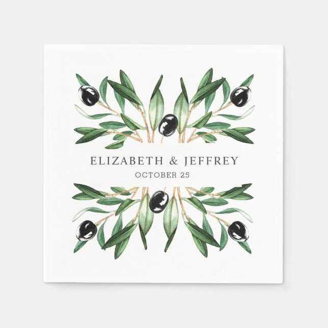 Rustic Modern Geometric Olive Branches Wedding Nap Napkin (Front)