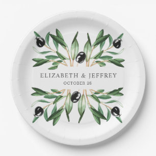 Rustic Modern Geometric Olive Branches Wedding Paper Plate