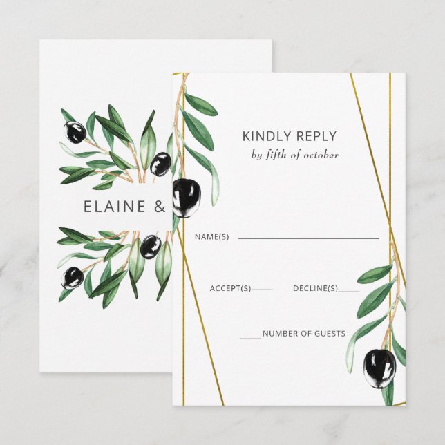 Rustic Modern Geometric Olive Branches Wedding RSVP Card (Front/Back)