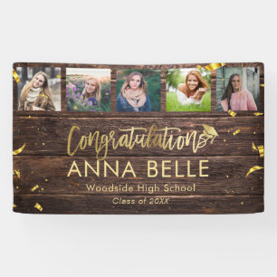 Rustic Modern Gold Script Photo Collage Graduation Banner