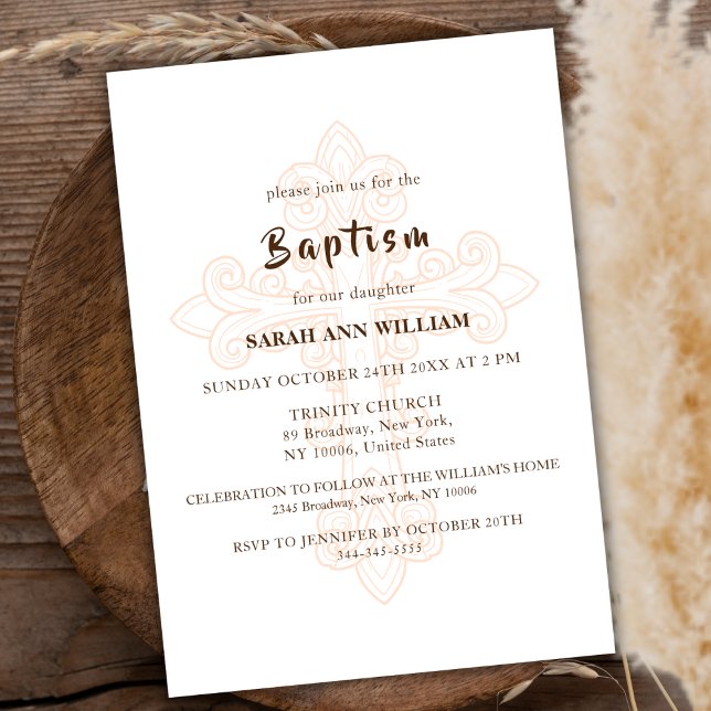 Rustic Modern Gold Typography Cross Baptism Invitation (Rustic Modern Gold Typography Cross Baptism Invitation)