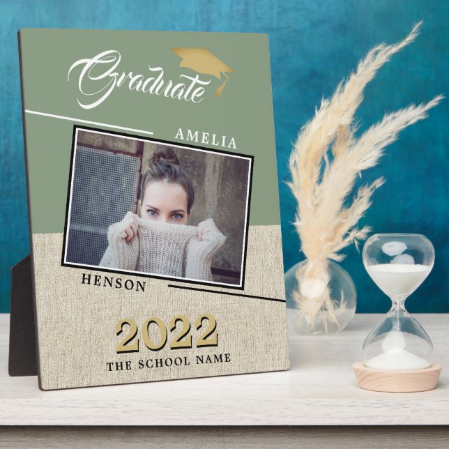 Rustic Modern Green Graduate Photo Graduation Plaque (Side)