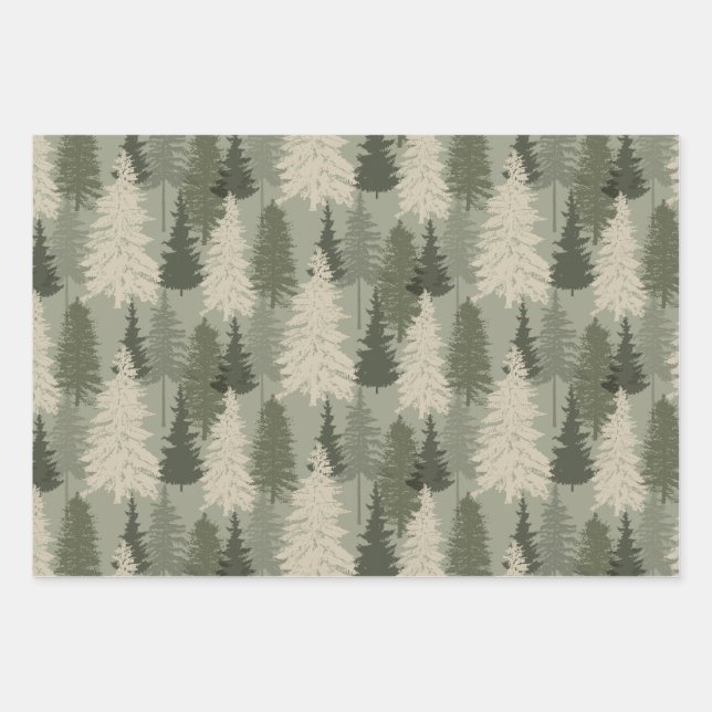 Rustic Modern Green Sage Pine Forest  Wrapping Paper Sheet (Front)