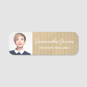 Rustic Modern handwritten script photo Kraft Card Name Tag