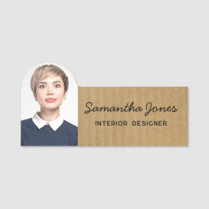 Rustic Modern handwritten script photo Kraft Card Name Tag