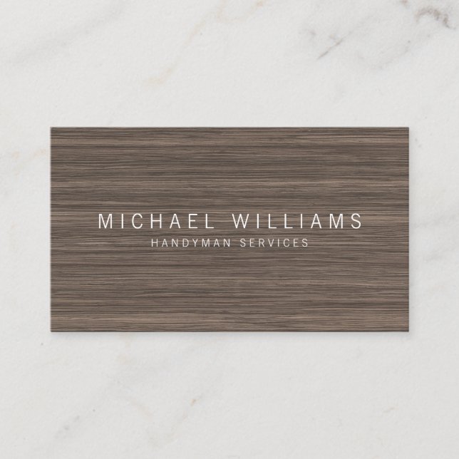 Rustic Modern Handyman, Builder Brown Wood Business Card (Front)