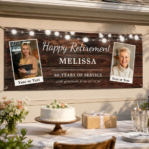 Rustic Modern Happy Retirement Custom Name Photos Banner