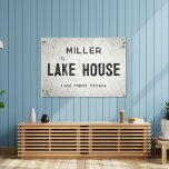 Rustic Modern Industrial Farmhouse Lake House City Canvas Print<br><div class="desc">Elevate your living space with our exquisite stretched canvas wall art industrial farmhouse lake house sign, where timeless charm meets modern farmhouse aesthetics. This art piece effortlessly combines rustic elegance with an industrial edge, featuring a faux cracked and distressed off-white background that exudes a sense of history through chipping paint...</div>