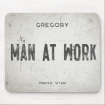 Rustic Modern Industrial Farmhouse Male Name City Mouse Pad<br><div class="desc">Elevate your living space with our exquisite industrial farmhouse mouse pad, where timeless charm meets modern farmhouse aesthetics. This mouse pad effortlessly combines rustic elegance with an industrial edge, featuring a faux cracked and distressed off-white background that exudes a sense of history through chipping paint and weathered textures. Personalized with...</div>