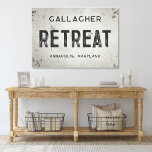 Rustic Modern Industrial Farmhouse Retreat City Canvas Print<br><div class="desc">Elevate your living space with our exquisite stretched canvas wall art industrial farmhouse cabin or cottage retreat house sign, where timeless charm meets modern farmhouse aesthetics. This art piece effortlessly combines rustic elegance with an industrial edge, featuring a faux cracked and distressed off-white background that exudes a sense of history...</div>