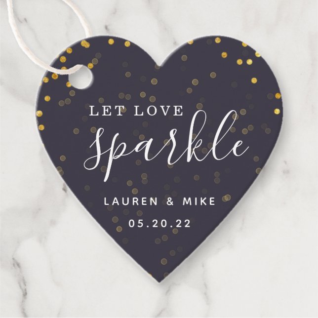 Rustic Modern Let Love Sparkle Wedding Heart Favour Tags (Front)
