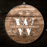 Rustic Modern Monogram Family Name Vintage Wood Dartboard<br><div class="desc">This modern, rustic dart board features your family monogram and name over a printed medium brown wood backdrop in a retro vintage typography design. Customize with your family name and initial and make this your own unique keepsake for the farmhouse style lake house, family cottage, or country cabin - or...</div>