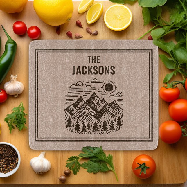 Rustic Modern Mountain Custom Cutting Board (Modern Mountains Kitchen Cuttingboard)