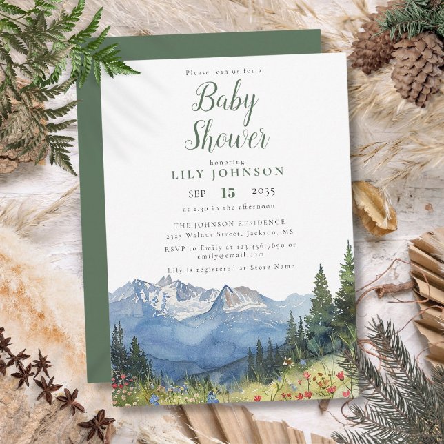 Rustic Modern Mountain Wildflower Baby Shower Invitation (Rustic Modern Mountain Wildflower Baby Shower Invitation)
