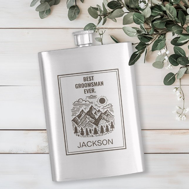 Rustic Modern Mountains Custom Groomsman Hip Flask (Rustic Mountains Mountains Custom Groomsman Flask)