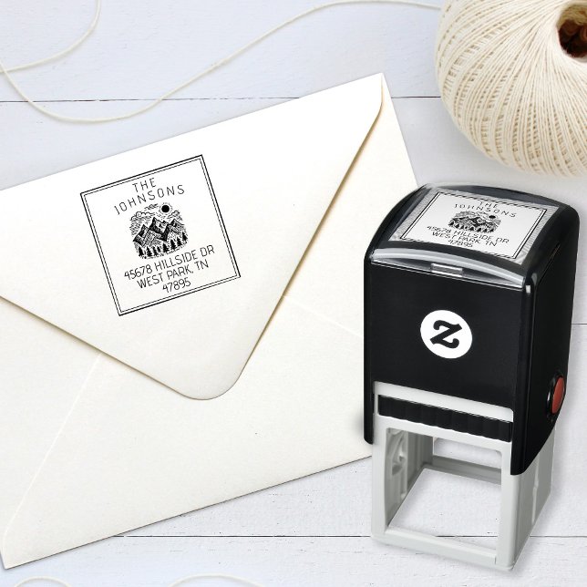 Rustic Modern Mountains Custom Self-inking Stamp (Modern Rustic Mountains Self Inking Return Address Stamp)