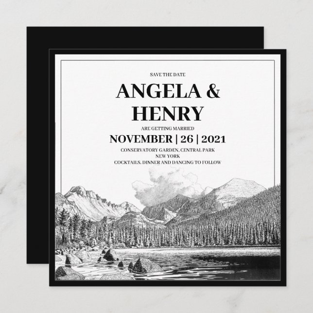 Rustic Modern Mountains Scenery Save The Date Invitation (Front/Back)