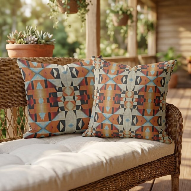 Rustic Modern Native Tribal Art Pattern Cabin Outdoor Pillow (Creator Uploaded)