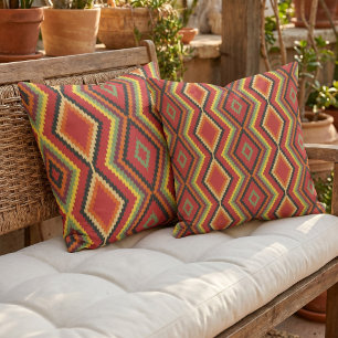 Rustic Modern Native Tribal Art Pattern Cabin Outdoor Pillow