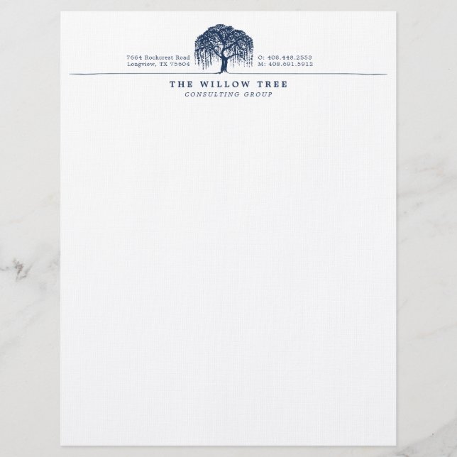 Rustic Modern Navy Blue Willow Tree Logo Letterhead (Front)